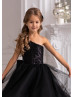 One Shoulder Black Sequin Tulle Flower Girl Dress